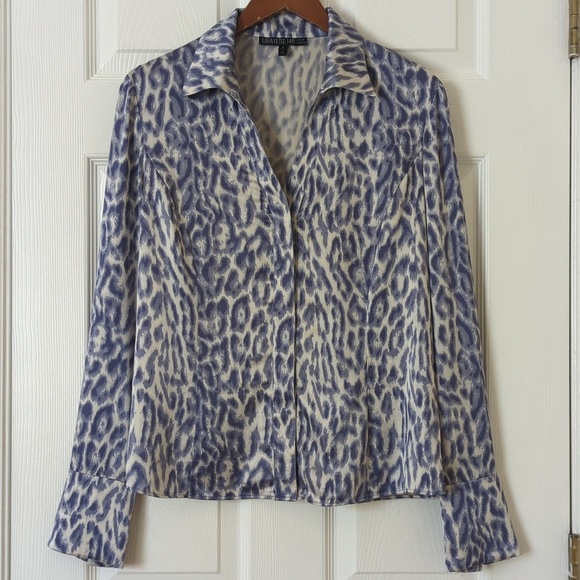 Lafayette 148 New York Tops - Lafayette 148 Leopard Printed Silk Long Sleeve Button Down Blouse Purple Grey 6